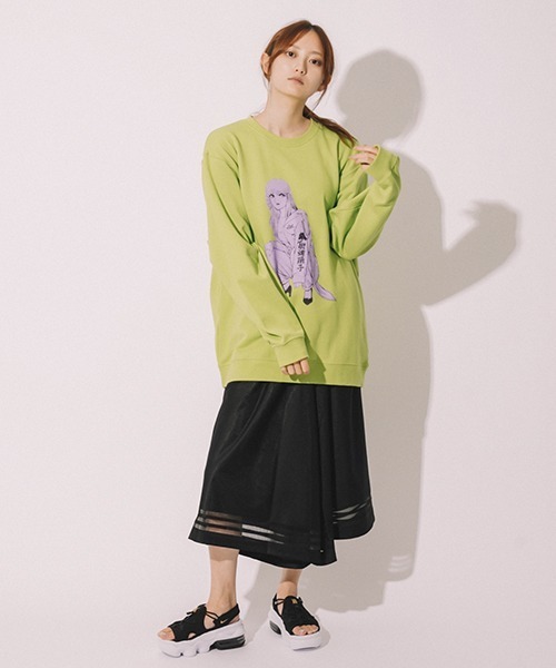 LITTLE UNION（リトルユニオン）の「【カメレオン meets LITTLE UNION】ｼﾞｭﾝﾅ “街道踊子” CREW（Tシャツ/カットソー・メンズ・ブラック/ライム・MEDIUM/LARGE）」の12枚目の写真