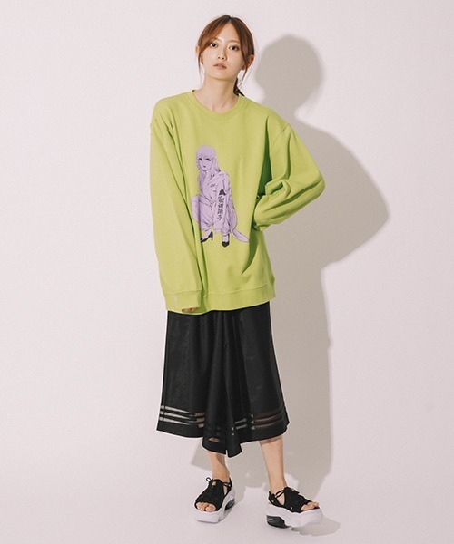 LITTLE UNION（リトルユニオン）の「【カメレオン meets LITTLE UNION】ｼﾞｭﾝﾅ “街道踊子” CREW（Tシャツ/カットソー・メンズ・ブラック/ライム・MEDIUM/LARGE）」の13枚目の写真