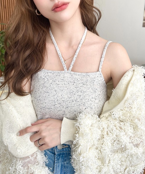moment+(モーメントプラス)の「【累計販売枚数2万枚突破!】T/Cカットテレコリブ&カラーネップテレコリブ パット付きホルターネックキャミソール(キャミソール・レディース・オフホワイト/ナチュラル/杢グレー/モカ/ブラック/イエロー×グリーン/クリアグリーン/オレンジ/ターコイズブルー/ベージュ/ホワイト系その他/スミクロ/アイボリー/オートミール/ベージュ系その他/チャコールグレー・M/L)」の1枚目の写真