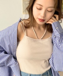 moment+ | T/Cカットテレコリブ パット付き 取り外しホルターネックキャミソール(キャミソール)