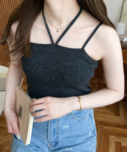 moment+(モーメントプラス)の「【累計販売枚数2万枚突破!】T/Cカットテレコリブ&カラーネップテレコリブ パット付きホルターネックキャミソール(キャミソール・レディース・オフホワイト/ナチュラル/杢グレー/モカ/ブラック/イエロー×グリーン/クリアグリーン/オレンジ/ターコイズブルー/ベージュ/ホワイト系その他/スミクロ/アイボリー/オートミール/ベージュ系その他/チャコールグレー・M/L)」の7枚目の写真