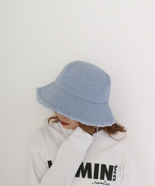 セール】DENIM FRINGE BK HAT デニムフリンジバケットハット
