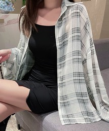 チェック柄ビッグシルエットシアーシャツ