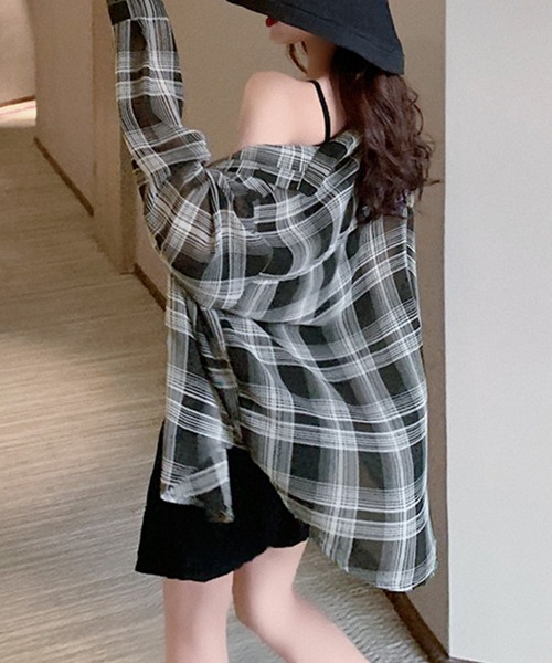 Primazel(プリマゼル)の「チェック柄ビッグシルエットシアーシャツ(シャツ/ブラウス・レディース・ホワイト/ブラック・M)」の10枚目の写真