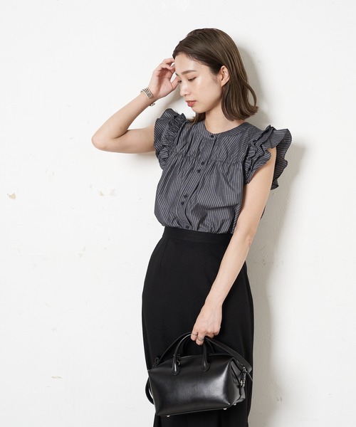 CIAOPANIC（チャオパニック）の「【SCENE by ciaopanic/シーン バイ チャオパニック】フリルギャザーブラウス（シャツ/ブラウス・レディース・ブルー/ブラック系その他/ブラック系その他2/オフホワイト/ブルー系その他・FREE）」の3枚目の写真