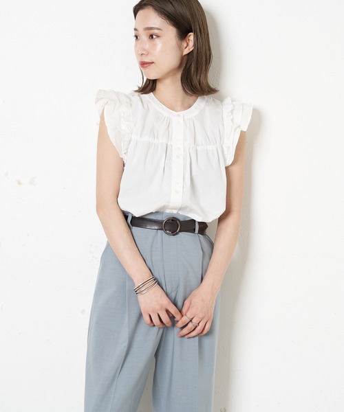 CIAOPANIC（チャオパニック）の「【SCENE by ciaopanic/シーン バイ チャオパニック】フリルギャザーブラウス（シャツ/ブラウス・レディース・ブルー/ブラック系その他/ブラック系その他2/オフホワイト/ブルー系その他・FREE）」の2枚目の写真