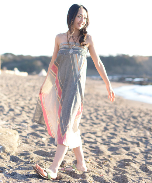 チャイハネ（チャイハネ）の「【チャイハネ】ジャリサリスカート/ワンピース 2WAY（スカート・レディース・グレー/ブラック/カーキ/イエロー/ブルー/レッド・FREE）」の3枚目の写真