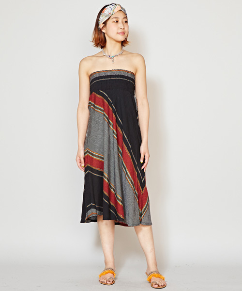 チャイハネ（チャイハネ）の「【チャイハネ】ジャリサリスカート/ワンピース 2WAY（スカート・レディース・グレー/ブラック/カーキ/イエロー/ブルー/レッド・FREE）」の2枚目の写真