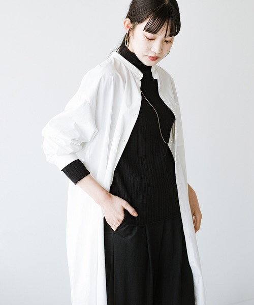 haco!（ハコ）の「季節の変わり目の羽織にもニットやスウェットとの重ね着にも長い季節使えて便利なバンドカラーシャツワンピース（シャツワンピース・レディース・ホワイト/チェック・SMALL/MEDIUM/LARGE/X-LARGE）」の19枚目の写真