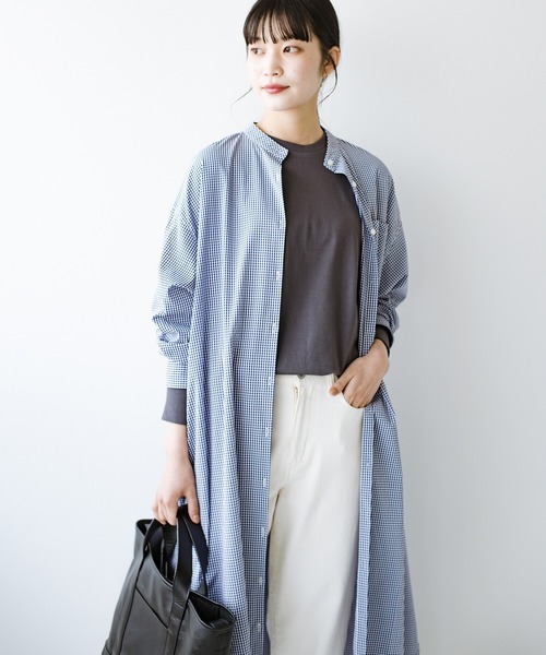 haco!（ハコ）の「季節の変わり目の羽織にもニットやスウェットとの重ね着にも長い季節使えて便利なバンドカラーシャツワンピース（シャツワンピース・レディース・ホワイト/チェック・SMALL/MEDIUM/LARGE/X-LARGE）」の11枚目の写真