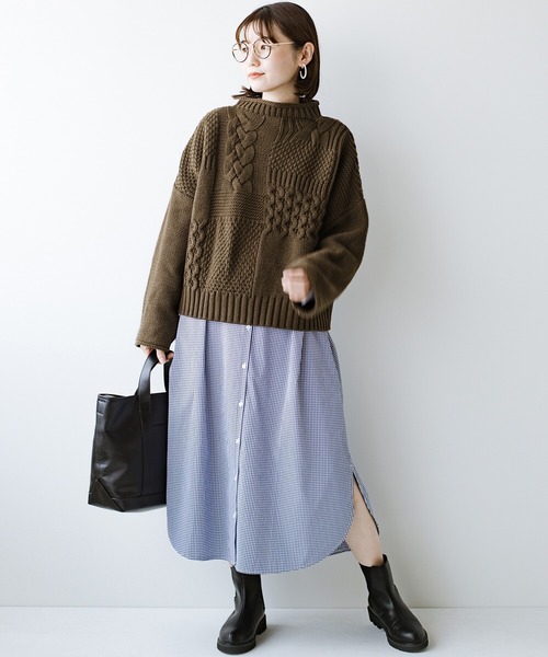 haco!（ハコ）の「季節の変わり目の羽織にもニットやスウェットとの重ね着にも長い季節使えて便利なバンドカラーシャツワンピース（シャツワンピース・レディース・ホワイト/チェック・SMALL/MEDIUM/LARGE/X-LARGE）」の20枚目の写真