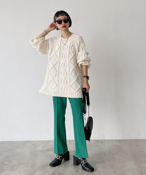 PAGEBOY（ページボーイ）の「ケーブルクルーBIGプルオーバー（ニット/セーター・レディース・オフホワイト/ブラック/ブラウン/オリーブ・FREE）」の5枚目の写真