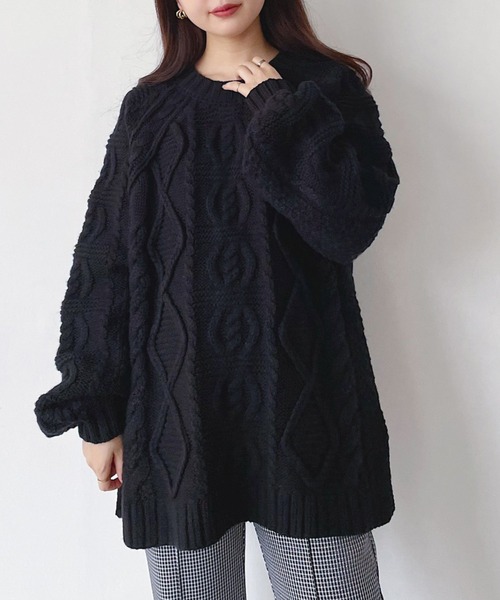 PAGEBOY（ページボーイ）の「ケーブルクルーBIGプルオーバー（ニット/セーター・レディース・オフホワイト/ブラック/ブラウン/オリーブ・FREE）」の8枚目の写真