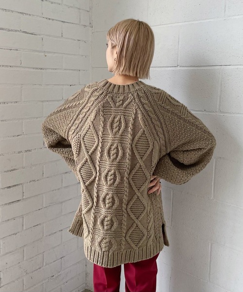 PAGEBOY（ページボーイ）の「ケーブルクルーBIGプルオーバー（ニット/セーター・レディース・オフホワイト/ブラック/ブラウン/オリーブ・FREE）」の12枚目の写真