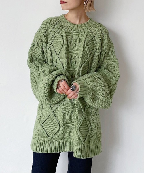 PAGEBOY（ページボーイ）の「ケーブルクルーBIGプルオーバー（ニット/セーター・レディース・オフホワイト/ブラック/ブラウン/オリーブ・FREE）」の16枚目の写真