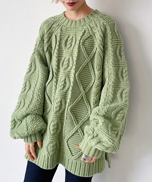 PAGEBOY（ページボーイ）の「ケーブルクルーBIGプルオーバー（ニット/セーター・レディース・オフホワイト/ブラック/ブラウン/オリーブ・FREE）」の17枚目の写真