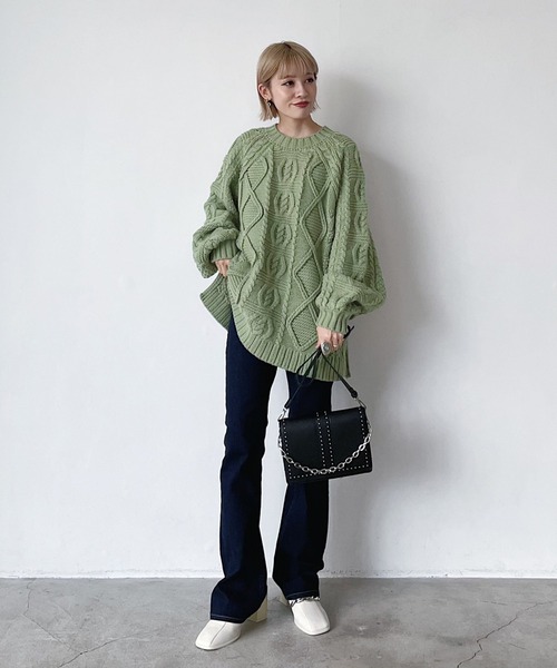 PAGEBOY（ページボーイ）の「ケーブルクルーBIGプルオーバー（ニット/セーター・レディース・オフホワイト/ブラック/ブラウン/オリーブ・FREE）」の18枚目の写真