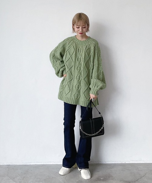 PAGEBOY（ページボーイ）の「ケーブルクルーBIGプルオーバー（ニット/セーター・レディース・オフホワイト/ブラック/ブラウン/オリーブ・FREE）」の19枚目の写真