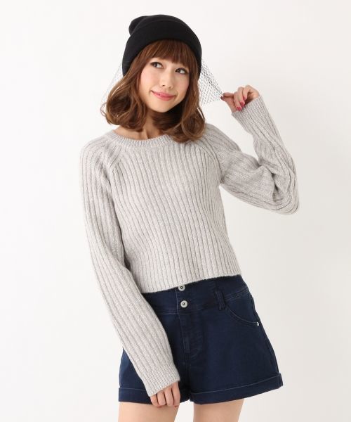 Heather（ヘザー）の「ショートリブニット  557376（ニット/セーター・レディース・アイボリー/ヘザ－グレー/ライトブルー・FREE）」の2枚目の写真