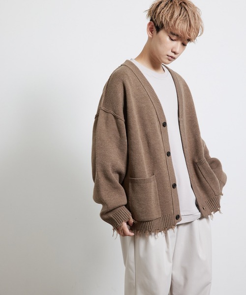 JUNRED（ジュンレッド）の「ダメージニットルーズカーディガン（カーディガン/ボレロ・メンズ・ブラック/ベージュ/グリーン・M/L）」の19枚目の写真