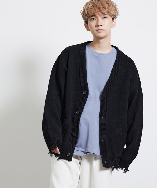 JUNRED（ジュンレッド）の「ダメージニットルーズカーディガン（カーディガン/ボレロ・メンズ・ブラック/ベージュ/グリーン・M/L）」の16枚目の写真
