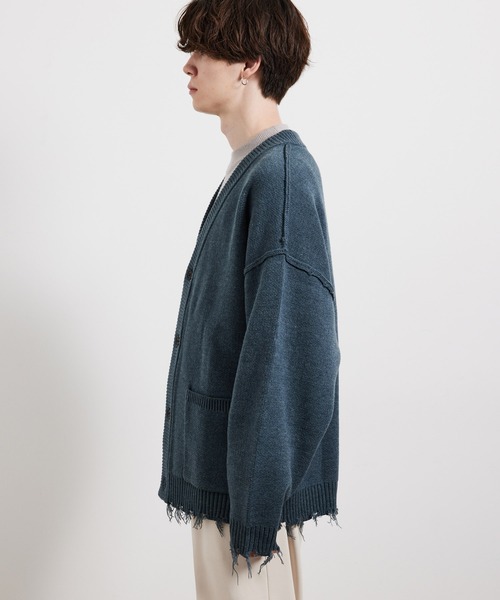 JUNRED（ジュンレッド）の「ダメージニットルーズカーディガン（カーディガン/ボレロ・メンズ・ブラック/ベージュ/グリーン・M/L）」の7枚目の写真