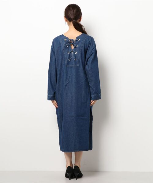 un dix cors（アンディコール）の「前後楽しめる 2wayレースアップデニムワンピース（ワンピース・レディース・ブルー/ネイビー・FREE）」の3枚目の写真