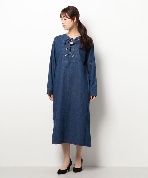 un dix cors（アンディコール）の「前後楽しめる 2wayレースアップデニムワンピース（ワンピース・レディース・ブルー/ネイビー・FREE）」の4枚目の写真