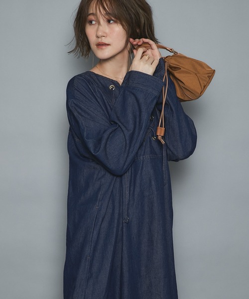 un dix cors（アンディコール）の「前後楽しめる 2wayレースアップデニムワンピース（ワンピース・レディース・ブルー/ネイビー・FREE）」の8枚目の写真