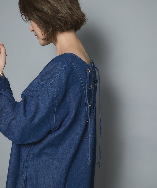 un dix cors（アンディコール）の「前後楽しめる 2wayレースアップデニムワンピース（ワンピース・レディース・ブルー/ネイビー・FREE）」の11枚目の写真