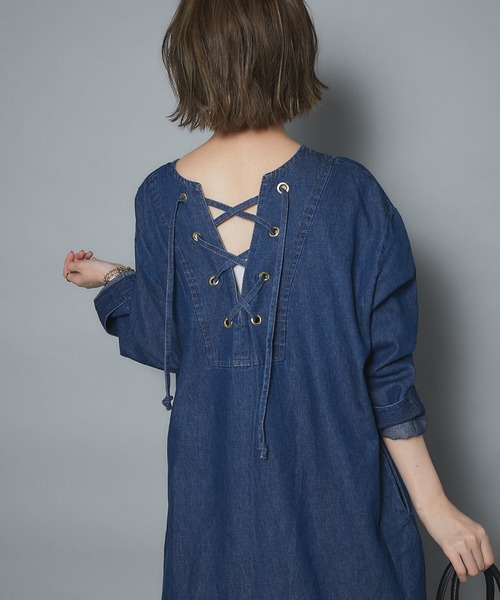 un dix cors（アンディコール）の「前後楽しめる 2wayレースアップデニムワンピース（ワンピース・レディース・ブルー/ネイビー・FREE）」の12枚目の写真