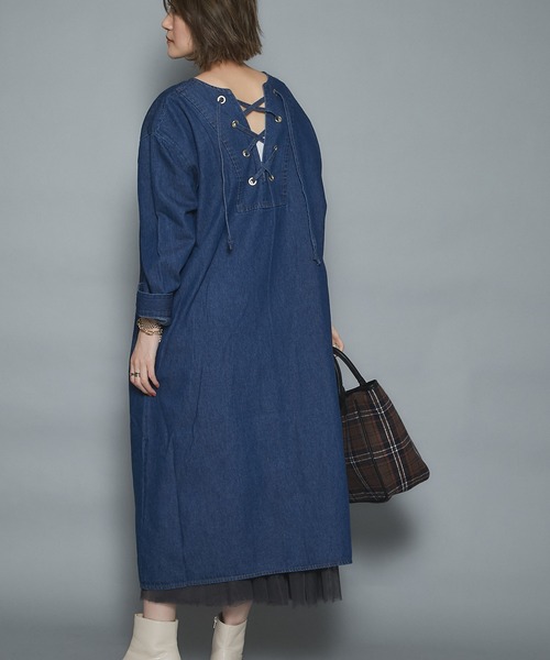 un dix cors（アンディコール）の「前後楽しめる 2wayレースアップデニムワンピース（ワンピース・レディース・ブルー/ネイビー・FREE）」の13枚目の写真