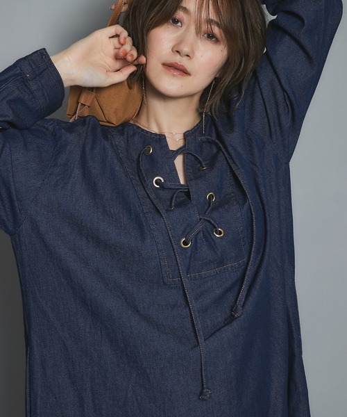 un dix cors（アンディコール）の「前後楽しめる 2wayレースアップデニムワンピース（ワンピース・レディース・ブルー/ネイビー・FREE）」の19枚目の写真