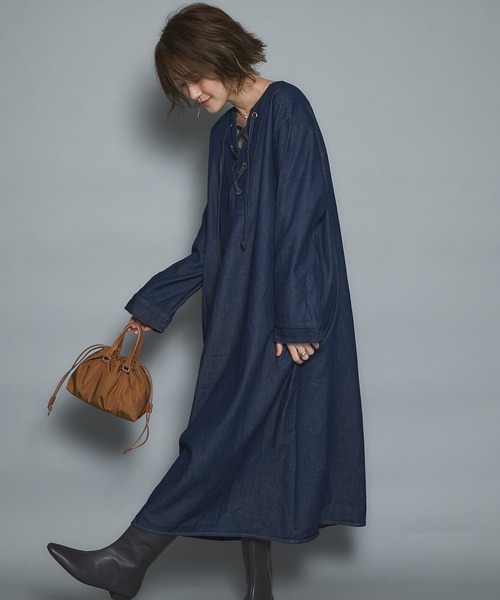 un dix cors（アンディコール）の「前後楽しめる 2wayレースアップデニムワンピース（ワンピース・レディース・ブルー/ネイビー・FREE）」の22枚目の写真