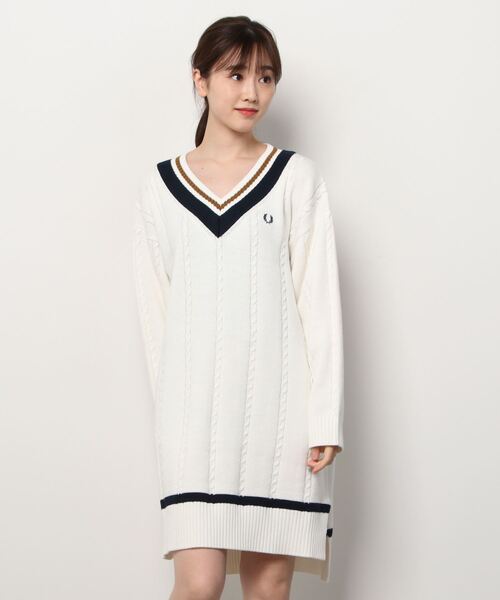 フレッドペリー　ワンピース フレッドペリー FP ジャガード切替ロング丈タイトニット