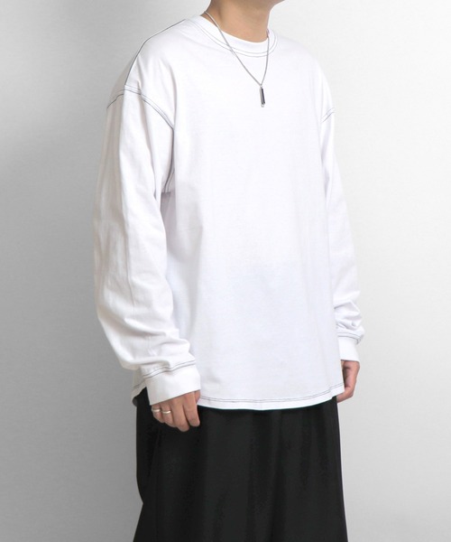 Confirm（コンファーム）の「ルーズシルエット クルーネック ベーシックロンT【Confirm】（Tシャツ/カットソー・メンズ・チャコールグレー/ミント/ブラック/サックスブルー/ホワイト/アイボリー/ホワイト系その他/オレンジ・L/M）」の3枚目の写真