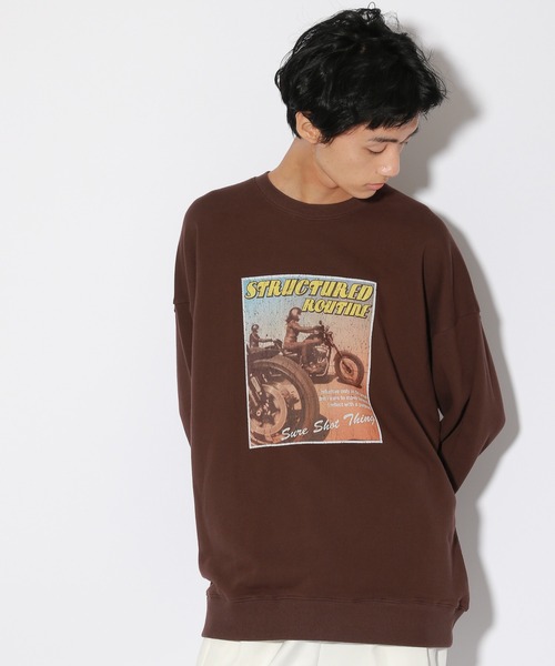 PBLIM(ページボーイリム)の「【PAGEBOYLIM】レトロポスタースウェット(スウェット・レディース・ブラウン/グレー・MEDIUM/LARGE)」の1枚目の写真