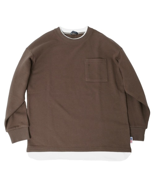 GLAZOS（グラソス）の「裏毛・USAコットンドロップショルダーフェイクレイヤードトレーナー（スウェット・キッズ・ライトベージュ/ブルー/チャコールグレー/ライトカーキ/ブラウン・160cm/130cm/170cm/150cm/140cm）」の3枚目の写真