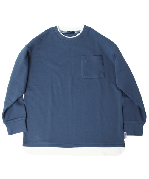 GLAZOS（グラソス）の「裏毛・USAコットンドロップショルダーフェイクレイヤードトレーナー（スウェット・キッズ・ライトベージュ/ブルー/チャコールグレー/ライトカーキ/ブラウン・160cm/130cm/170cm/150cm/140cm）」の5枚目の写真