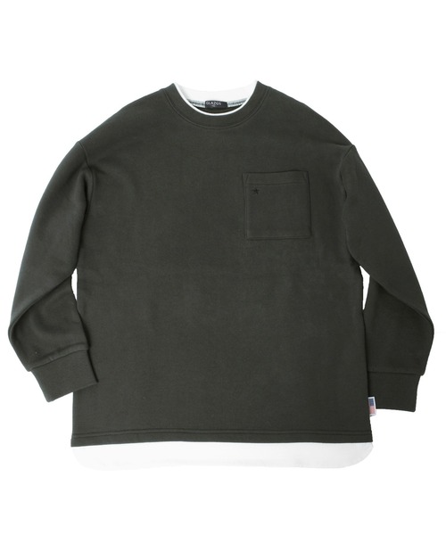 GLAZOS（グラソス）の「裏毛・USAコットンドロップショルダーフェイクレイヤードトレーナー（スウェット・キッズ・ライトベージュ/ブルー/チャコールグレー/ライトカーキ/ブラウン・160cm/130cm/170cm/150cm/140cm）」の8枚目の写真