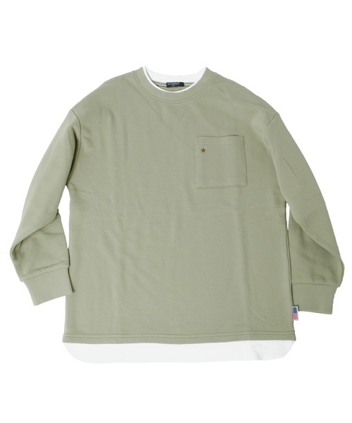 GLAZOS（グラソス）の「裏毛・USAコットンドロップショルダーフェイクレイヤードトレーナー（スウェット・キッズ・ライトベージュ/ブルー/チャコールグレー/ライトカーキ/ブラウン・160cm/130cm/170cm/150cm/140cm）」の12枚目の写真