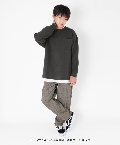 GLAZOS（グラソス）の「裏毛・USAコットンドロップショルダーフェイクレイヤードトレーナー（スウェット・キッズ・ライトベージュ/ブルー/チャコールグレー/ライトカーキ/ブラウン・160cm/130cm/170cm/150cm/140cm）」の20枚目の写真