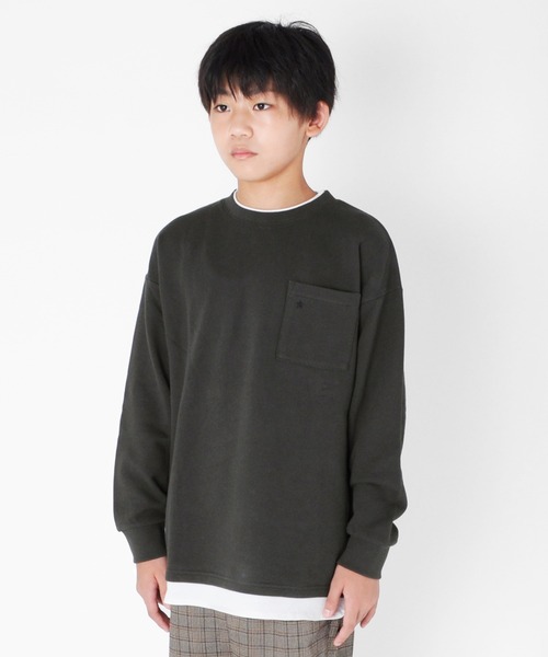 GLAZOS（グラソス）の「裏毛・USAコットンドロップショルダーフェイクレイヤードトレーナー（スウェット・キッズ・ライトベージュ/ブルー/チャコールグレー/ライトカーキ/ブラウン・160cm/130cm/170cm/150cm/140cm）」の10枚目の写真