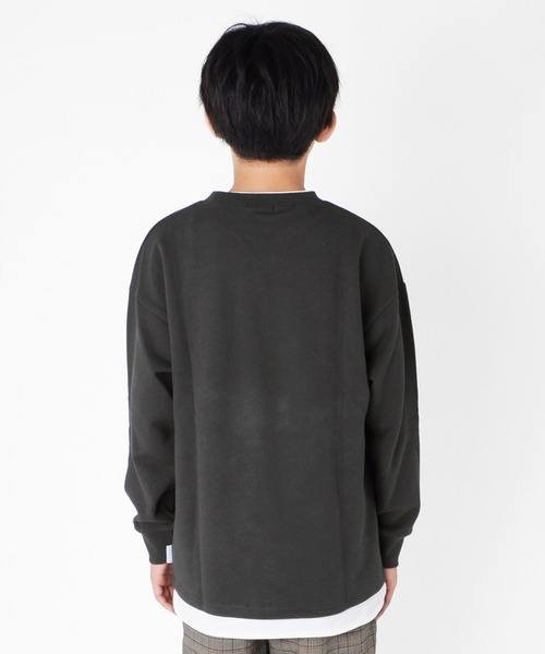 GLAZOS（グラソス）の「裏毛・USAコットンドロップショルダーフェイクレイヤードトレーナー（スウェット・キッズ・ライトベージュ/ブルー/チャコールグレー/ライトカーキ/ブラウン・160cm/130cm/170cm/150cm/140cm）」の16枚目の写真