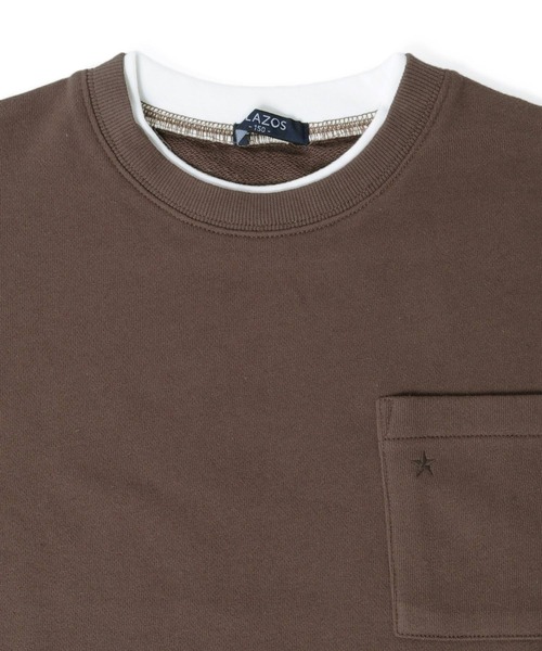 GLAZOS（グラソス）の「裏毛・USAコットンドロップショルダーフェイクレイヤードトレーナー（スウェット・キッズ・ライトベージュ/ブルー/チャコールグレー/ライトカーキ/ブラウン・160cm/130cm/170cm/150cm/140cm）」の6枚目の写真