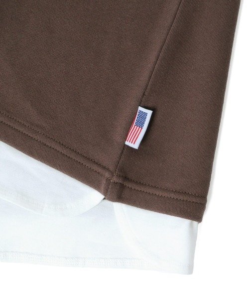 GLAZOS（グラソス）の「裏毛・USAコットンドロップショルダーフェイクレイヤードトレーナー（スウェット・キッズ・ライトベージュ/ブルー/チャコールグレー/ライトカーキ/ブラウン・160cm/130cm/170cm/150cm/140cm）」の11枚目の写真