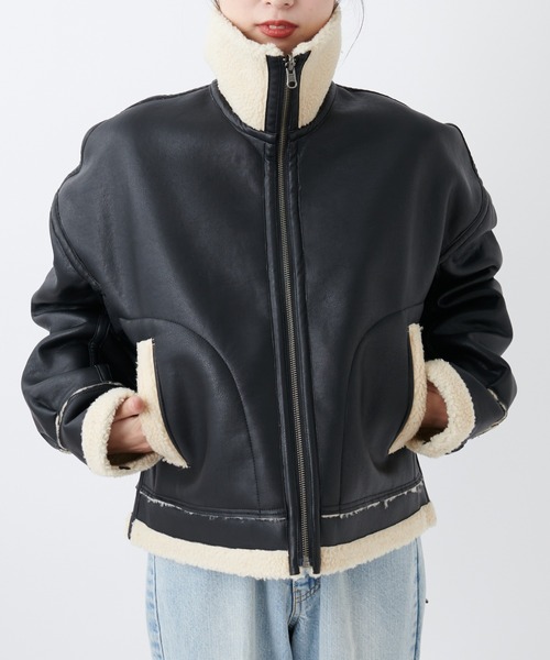 CIAOPANIC（チャオパニック）の「リバーシブルボアB3フライトジャケット（ブルゾン・レディース・ブラウン/ブラック・FREE）」の5枚目の写真