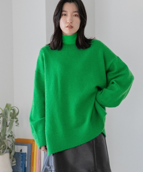 LOWRYS FARM(ローリーズファーム)の「カラークルーチュニックニットLS 239443(ニット/セーター・レディース・ブラック/グリーン/アイボリー/ピンク・FREE)」の3枚目の写真