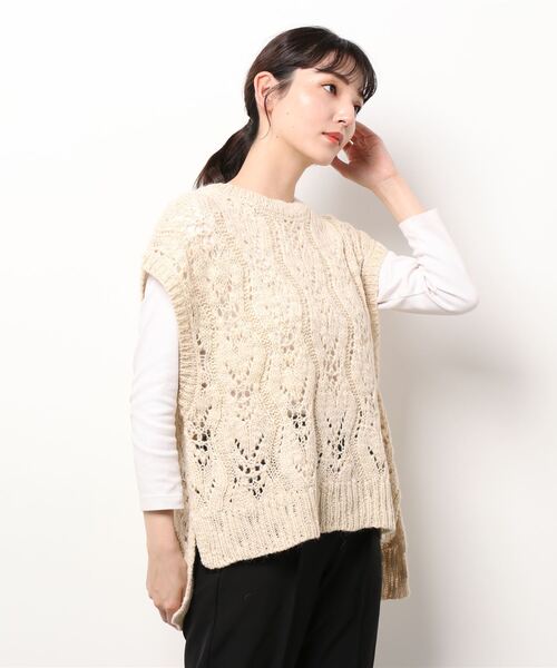 sm2rhythm（サマンサモスモスリズム）の「柄編みニットベスト（ベスト・レディース・オリーブ/クリーム/ブラック・ﾌﾘ-）」の2枚目の写真