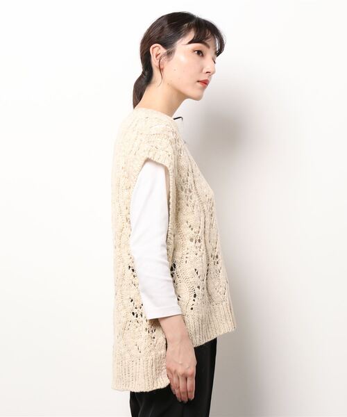 sm2rhythm（サマンサモスモスリズム）の「柄編みニットベスト（ベスト・レディース・オリーブ/クリーム/ブラック・ﾌﾘ-）」の4枚目の写真